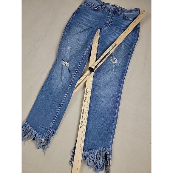 We The Free Jeans Womens 28x26 Crop Distressed Blue Mid Rise Frayed Stretch Boho - Picture 2 of 14